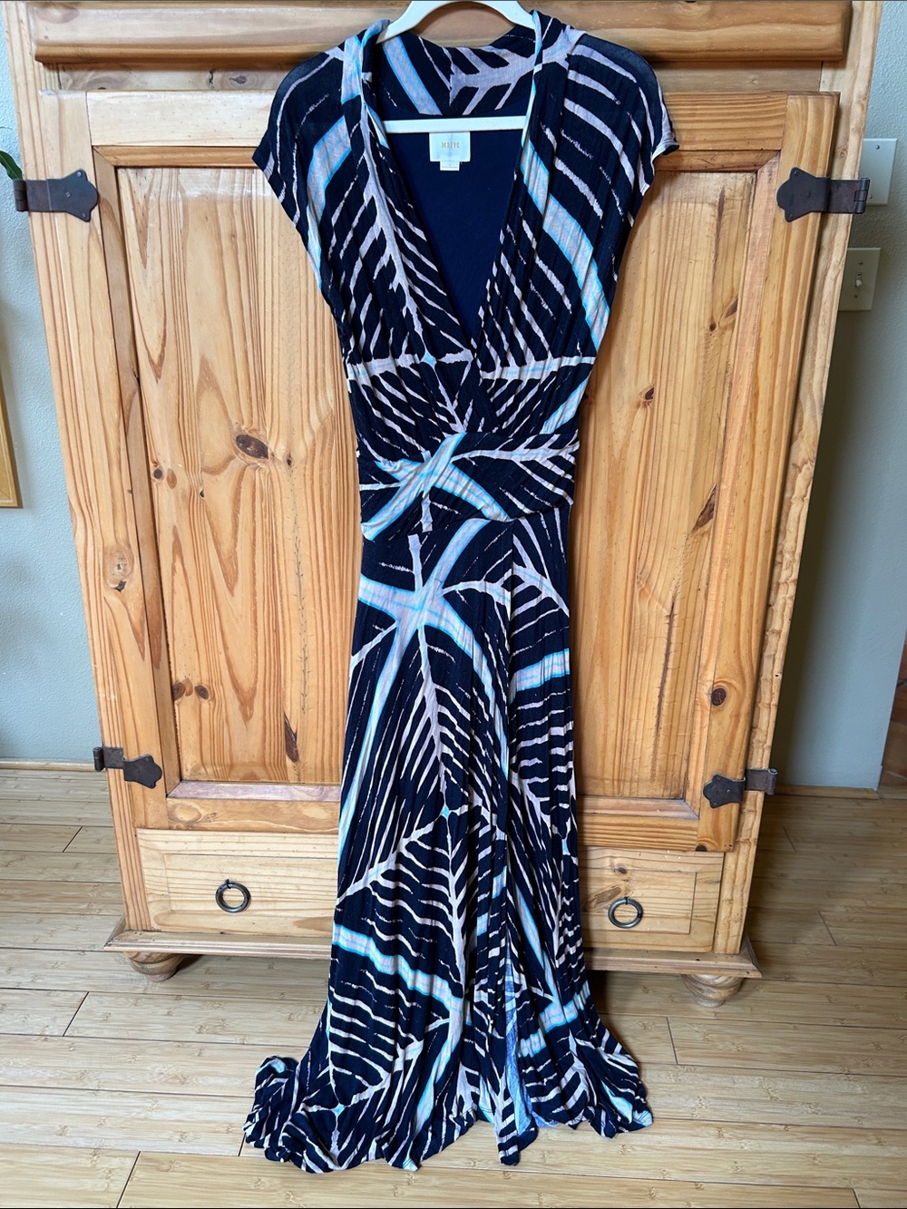 Maeve Desert Star Maxi Wrap Dress Blue/White Maxi Rayon Spandex